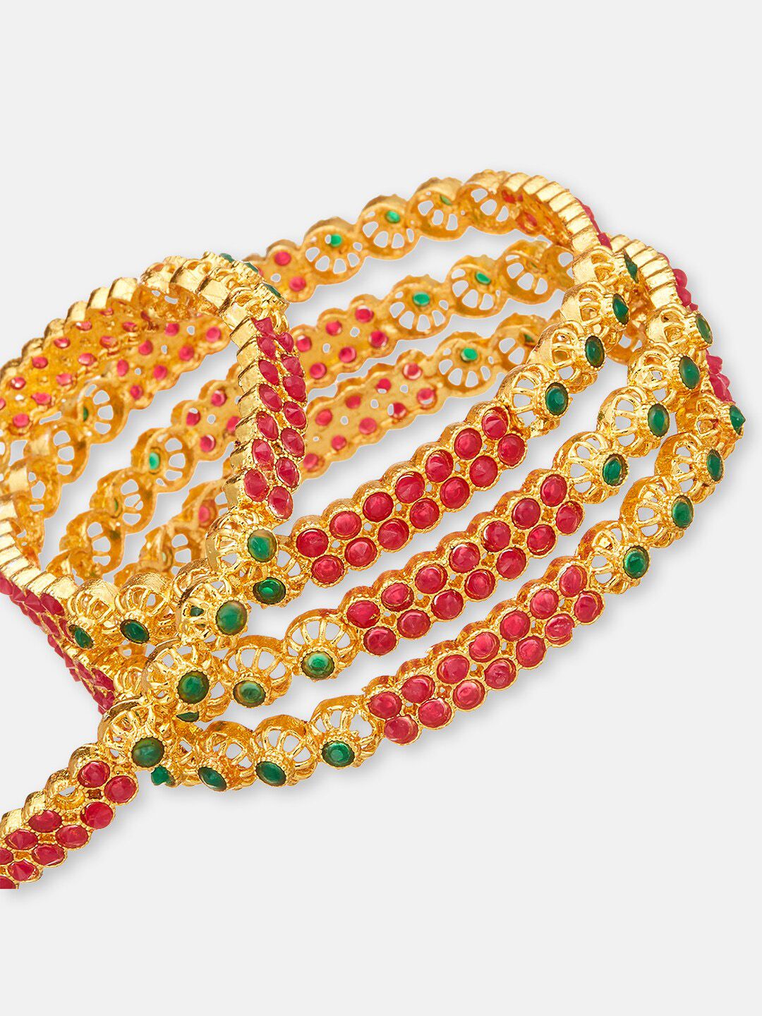 ATIBELLE Set Of 4 Gold-Plated Stones-Studded Bangles