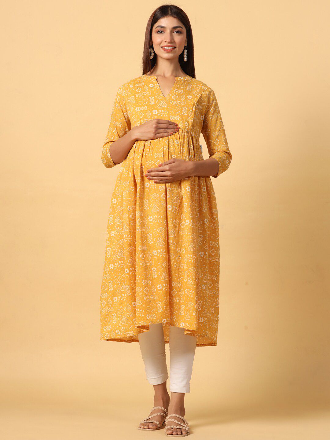 CRAFIQA Ethnic Motifs Printed Pure Cotton Maternity A-Line Kurta