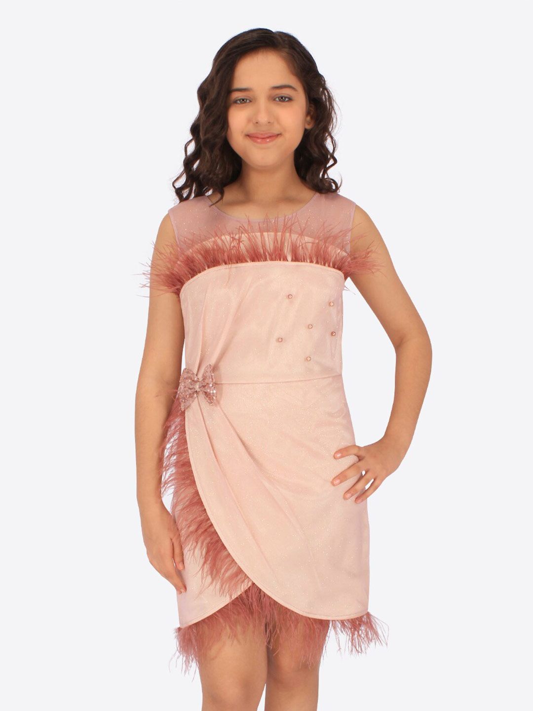 CUTECUMBER Embellished Fringed Net A-Line Dress-picture-10