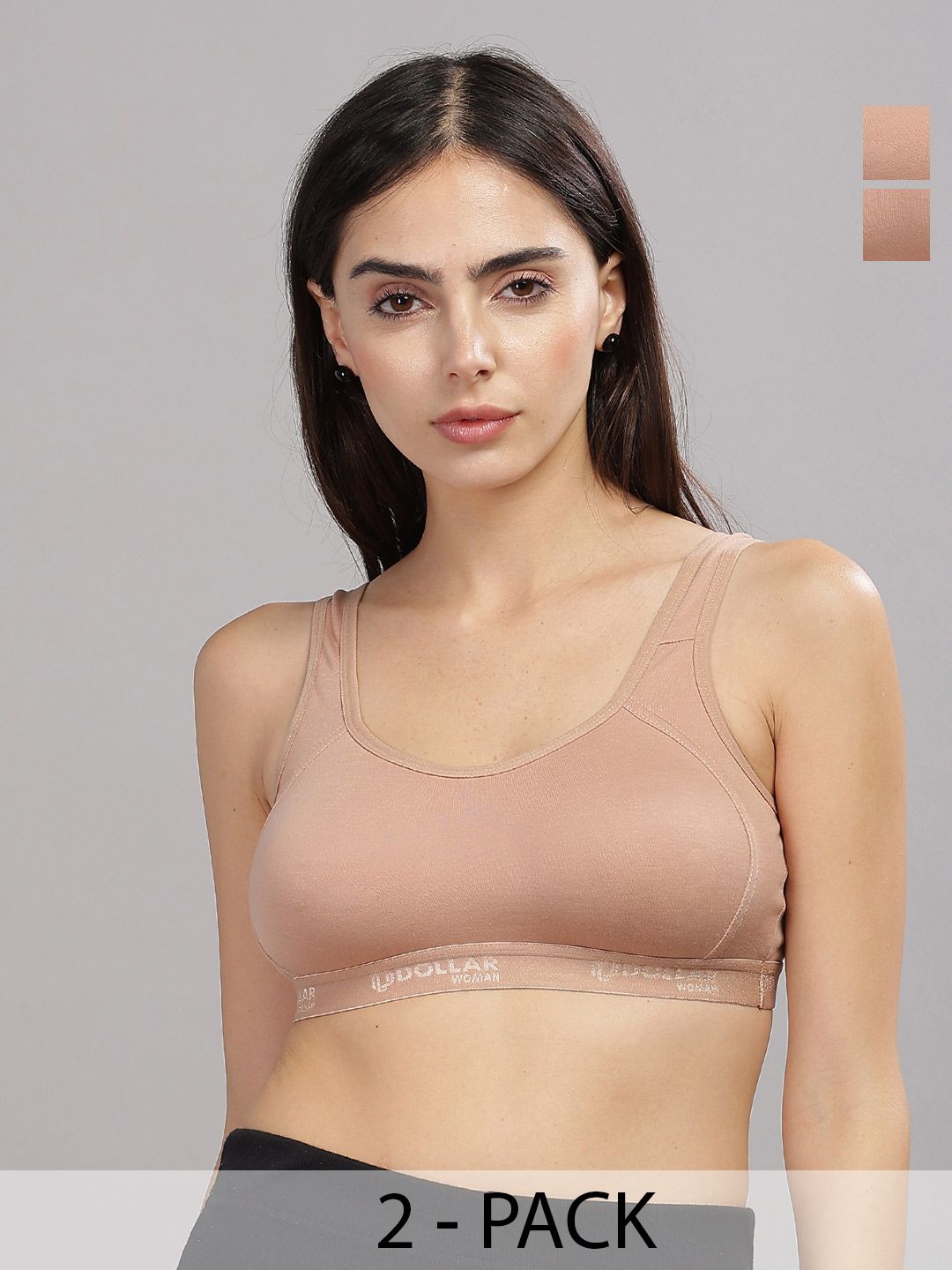 Dollar Missy Pack of 2 Cotton Wire Free Non Padded Moulded Sports Bra
