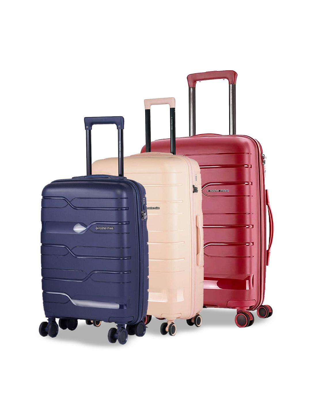 Nasher Miles Paris Set Of 3 Textured Hard Sided Trolley Suitcase-picture-35