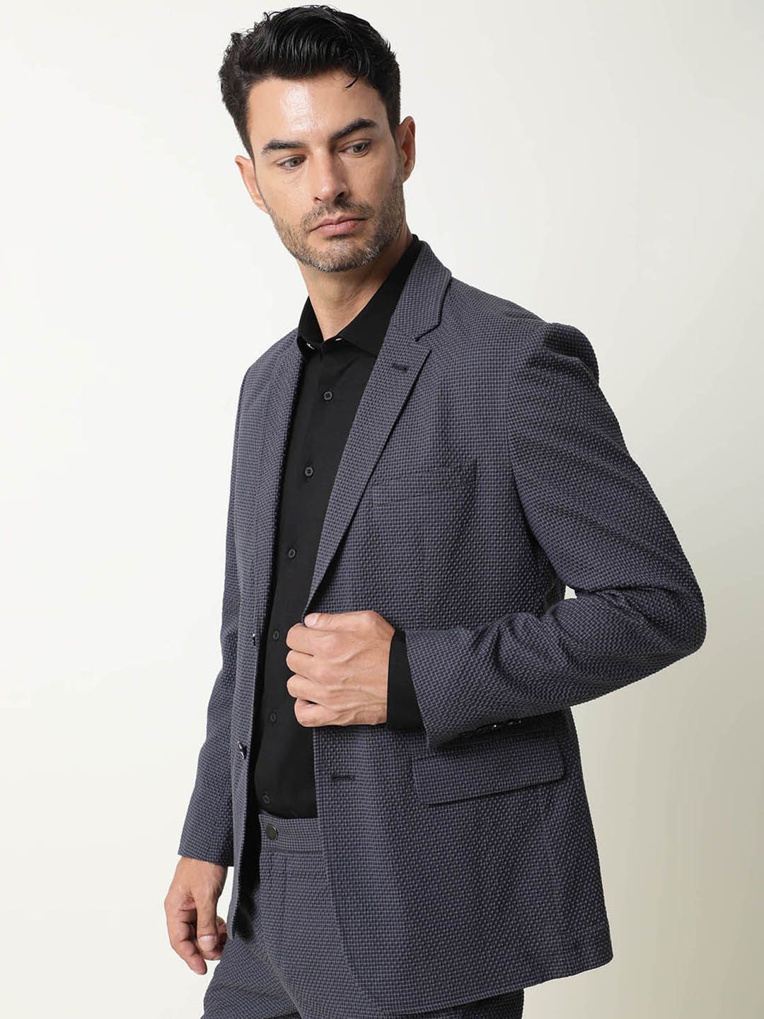 Buy Louis Philippe Men Navy Blue & Beige Slim Fit Single Breasted Checked  Formal Linen Blazer - Blazers for Men 11549848