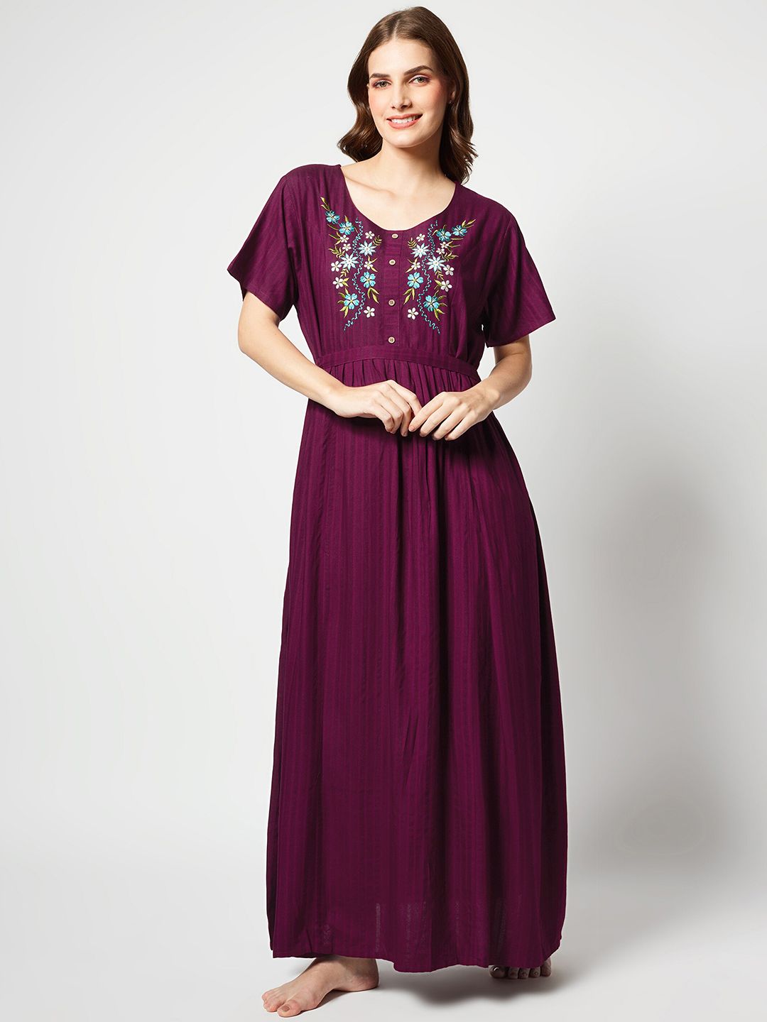 Zeyo Floral Embroidered Maxi Nightdress-image-42