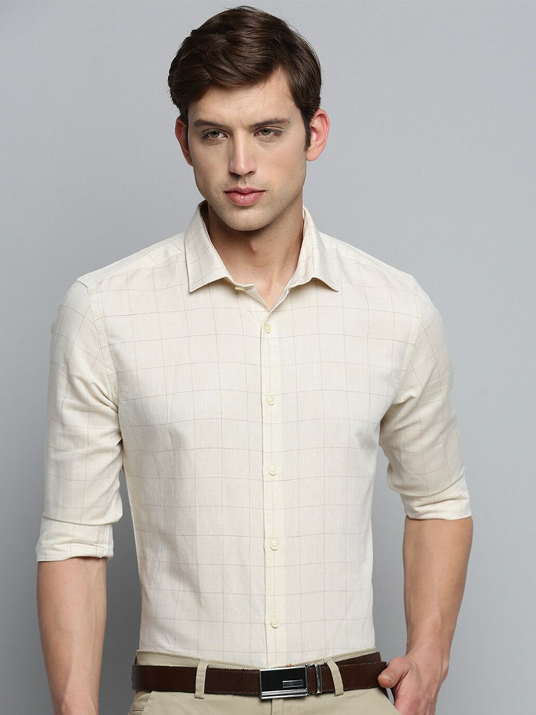 SHOWOFF  Classic Windowpane Checks Cotton Formal Shirt-picture-16