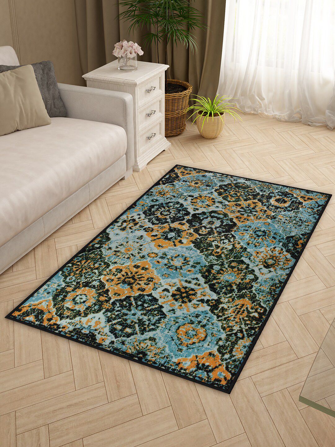 Story@home Blue & Black Printed Anti-Skid Carpets-picture-51