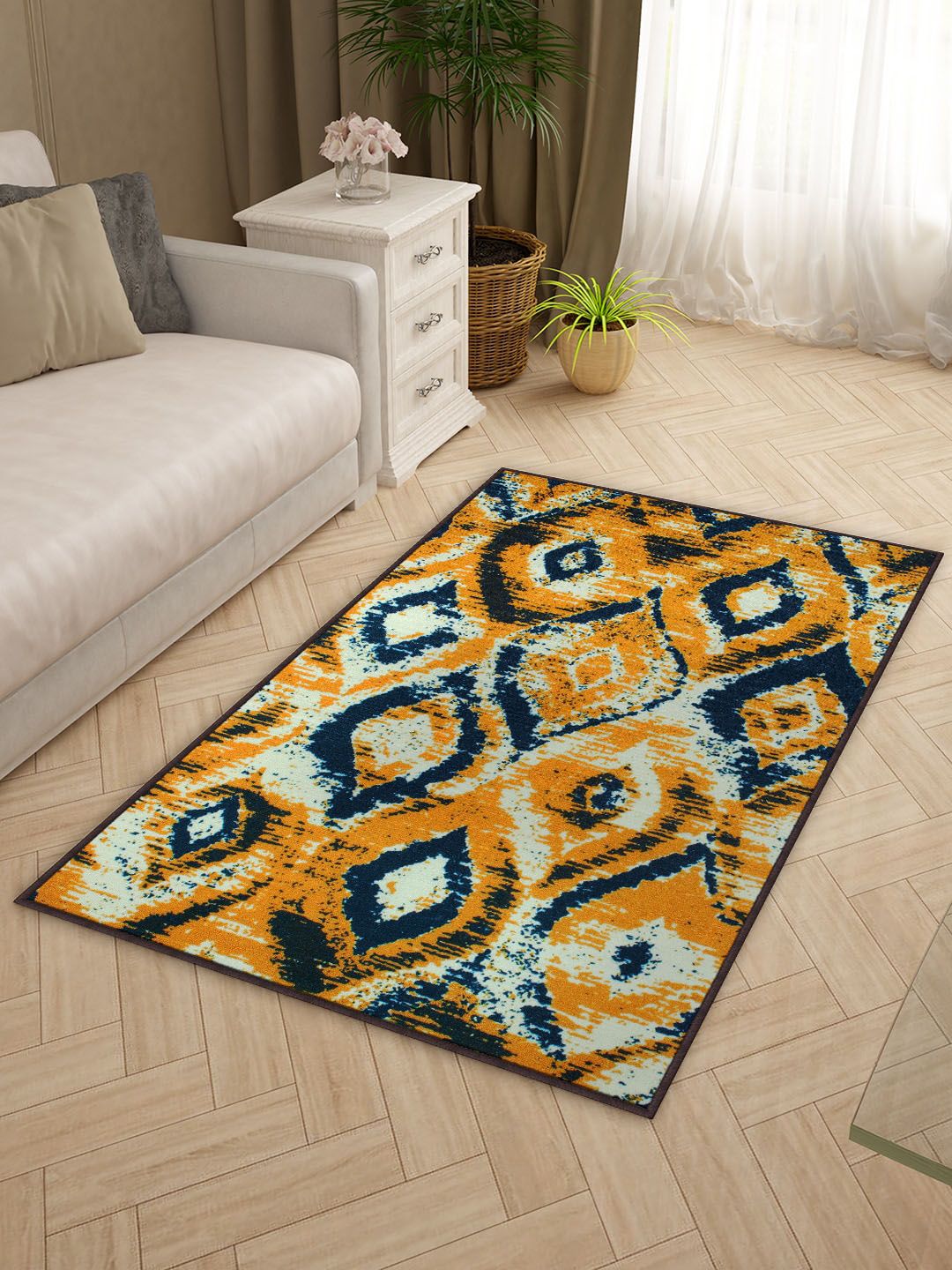 Story@home Yellow & Blue Printed Anti-Skid Rectangular Floor Carpet-picture-11