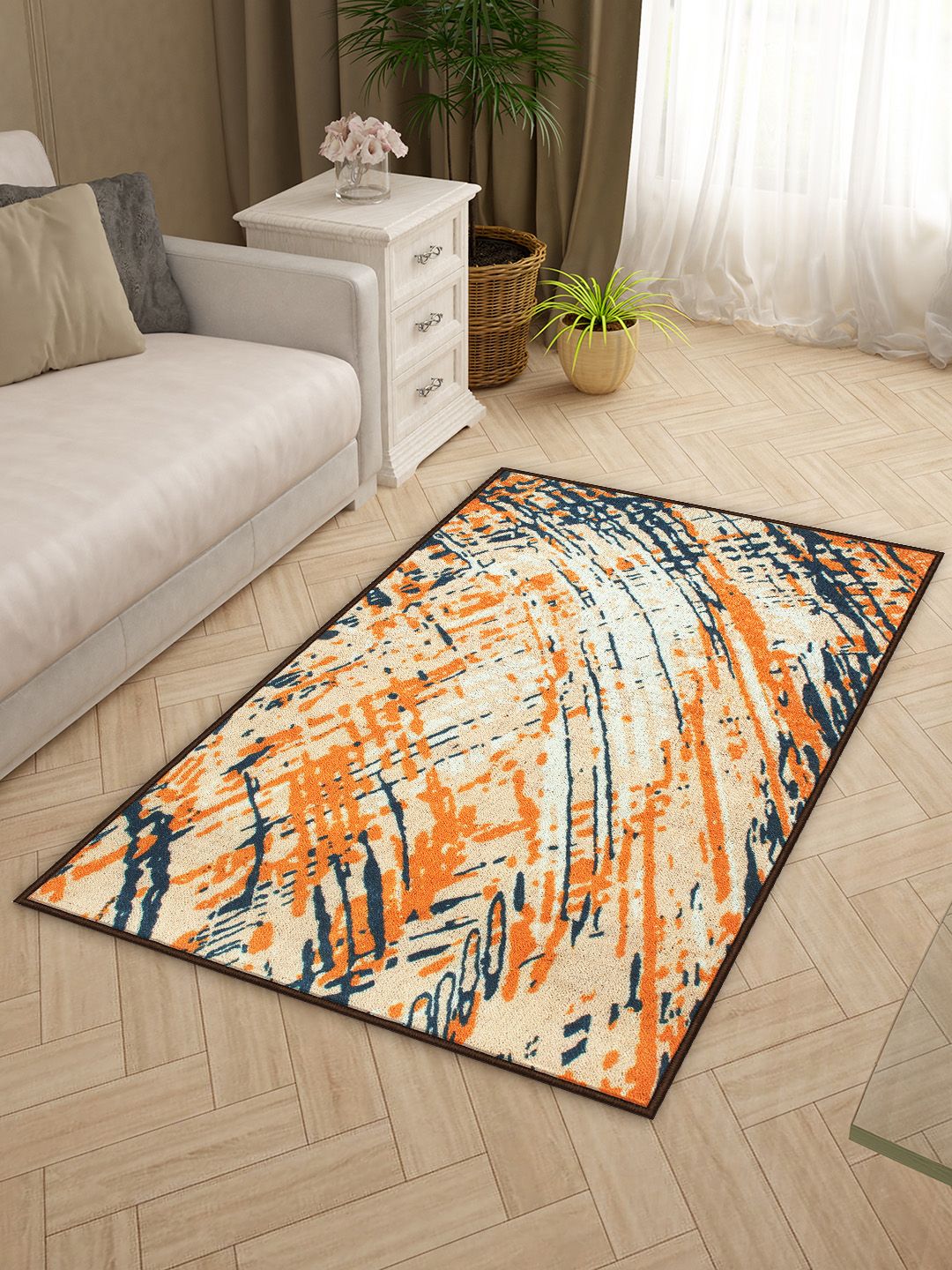 Story@home White & Yellow Printed Anti-Skid Rectangular Floor Carpet-picture-55