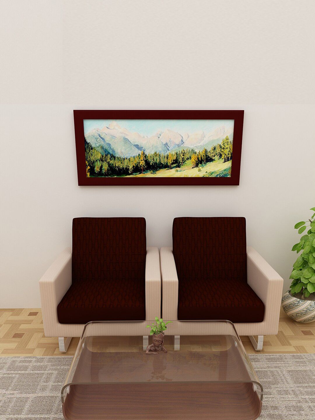 DREAM CARE 4 Pcs Coffee Brown Printed Waterproof & Stretchable Cotton 2-Seater Sofa Covers-picture-30