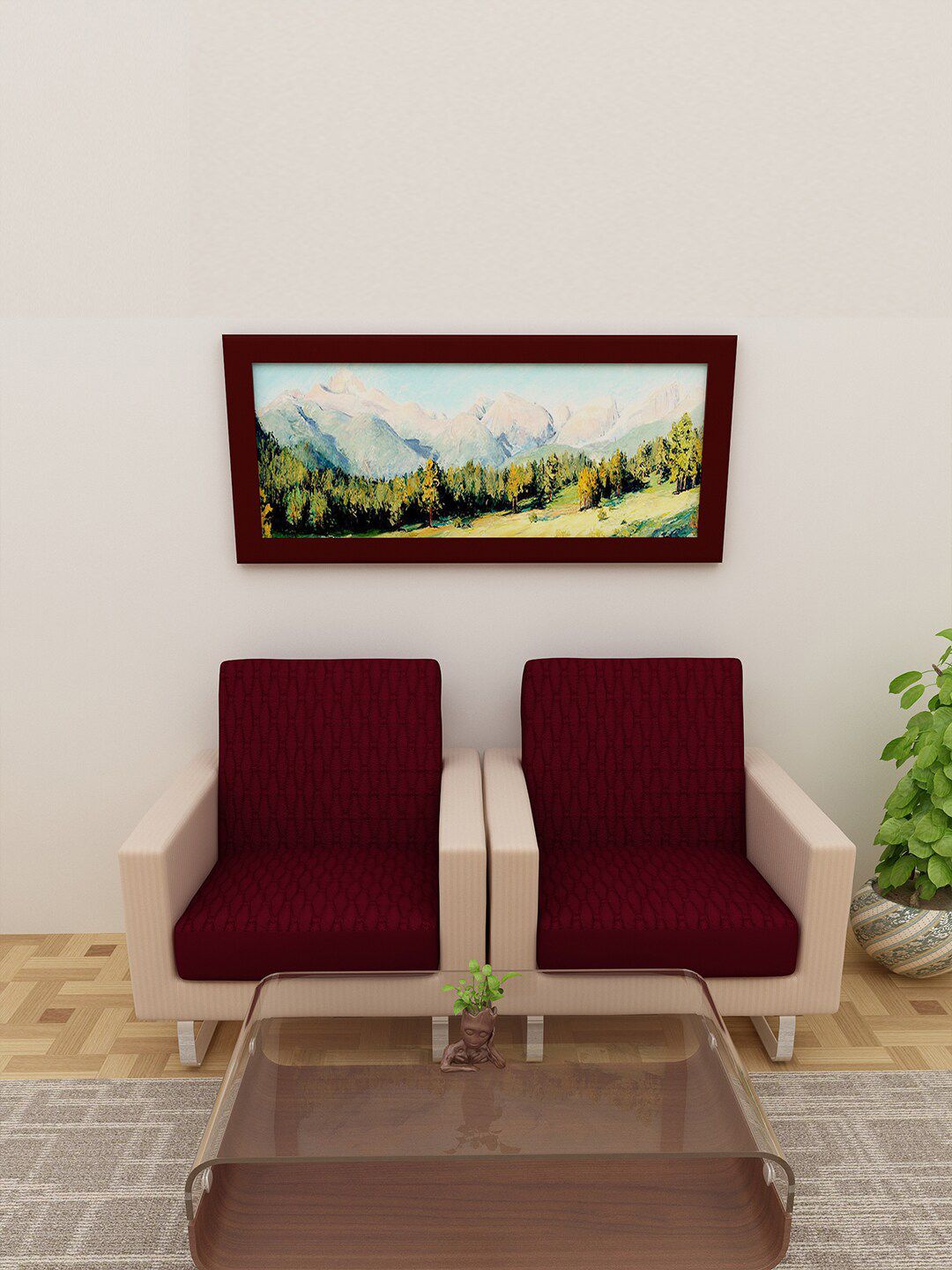 DREAM CARE 4 Pcs Maroon Printed Waterproof & Stretchable Cotton 2 Seater Sofa Covers-picture-29