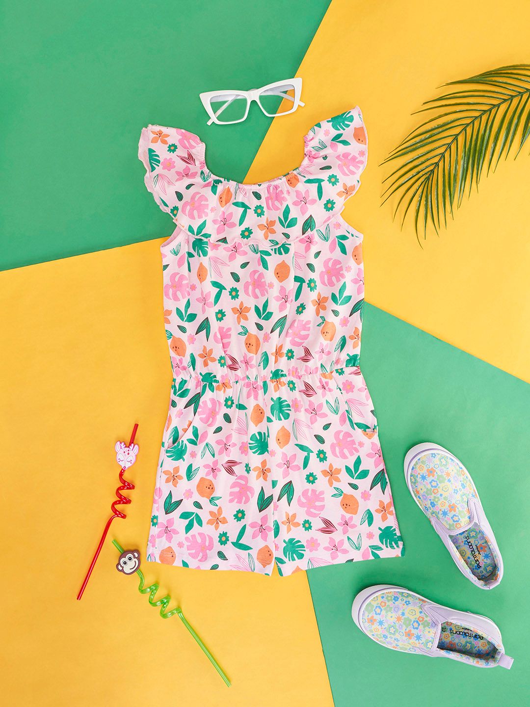 Pantaloons Junior Girls Floral Printed Playsuit-picture-40