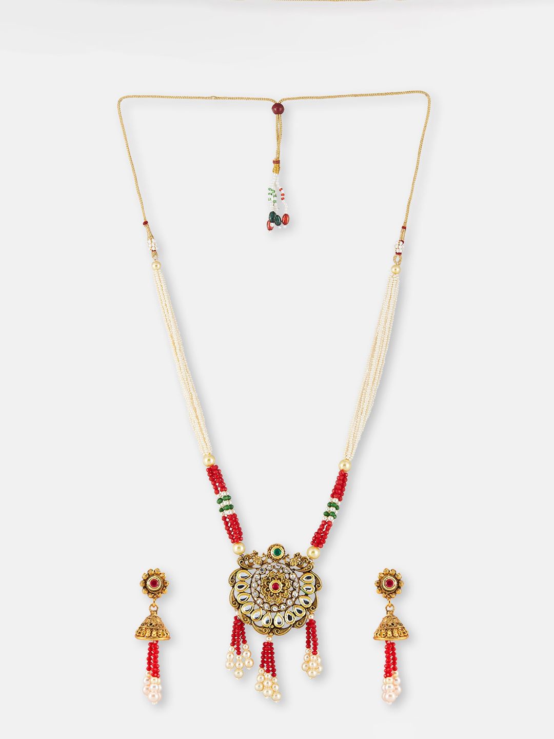 ATIBELLE Gold-Plated Kundan Studded & Beaded Necklace and Earrings