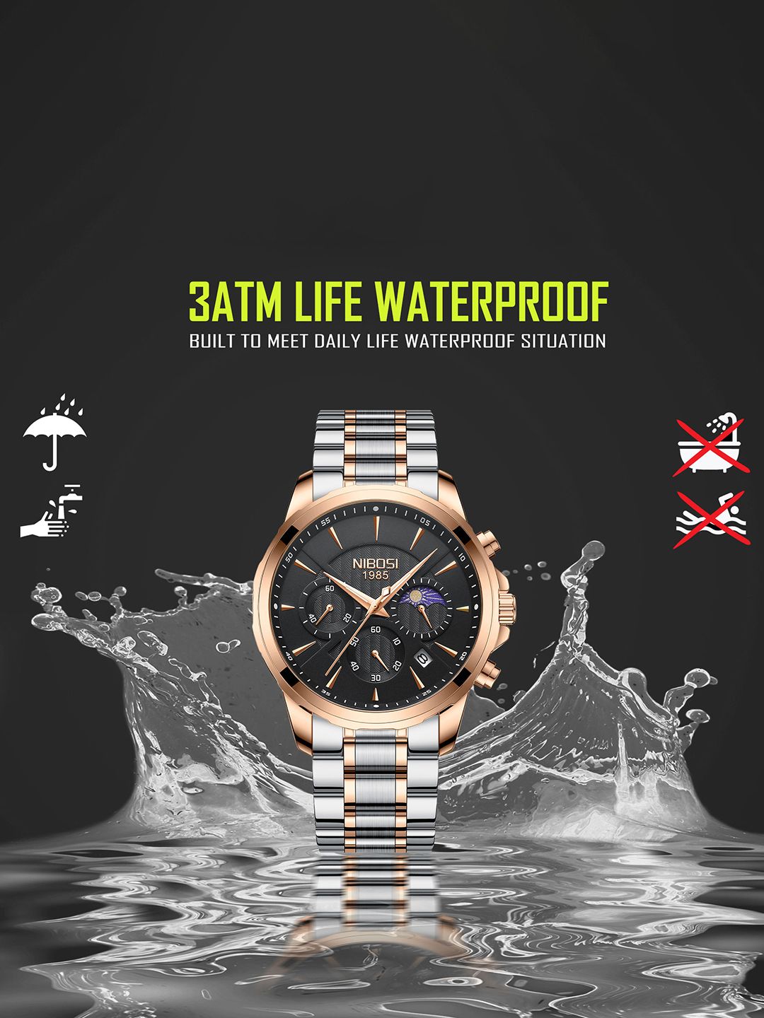 Men Water-Resistant Chronograph Watch-NB-2575