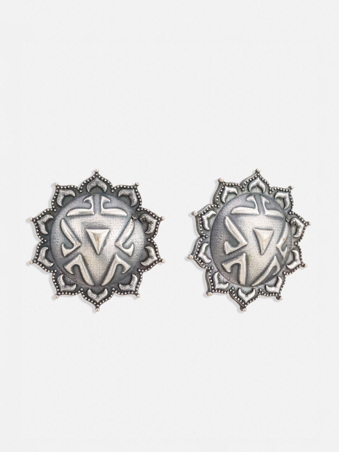 ATIBELLE Silver-Plated Circular Studs Earrings