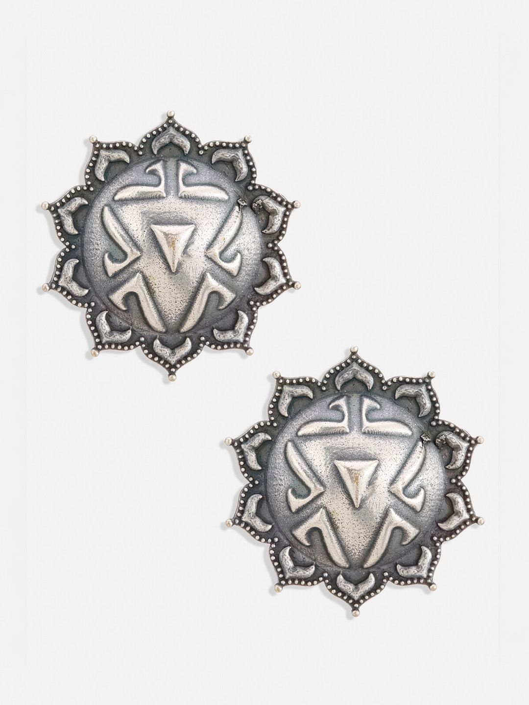 ATIBELLE Silver-Plated Circular Studs Earrings