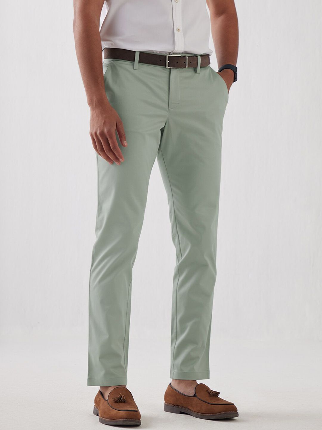 Mens Turquoise Green Solid Color Chinos