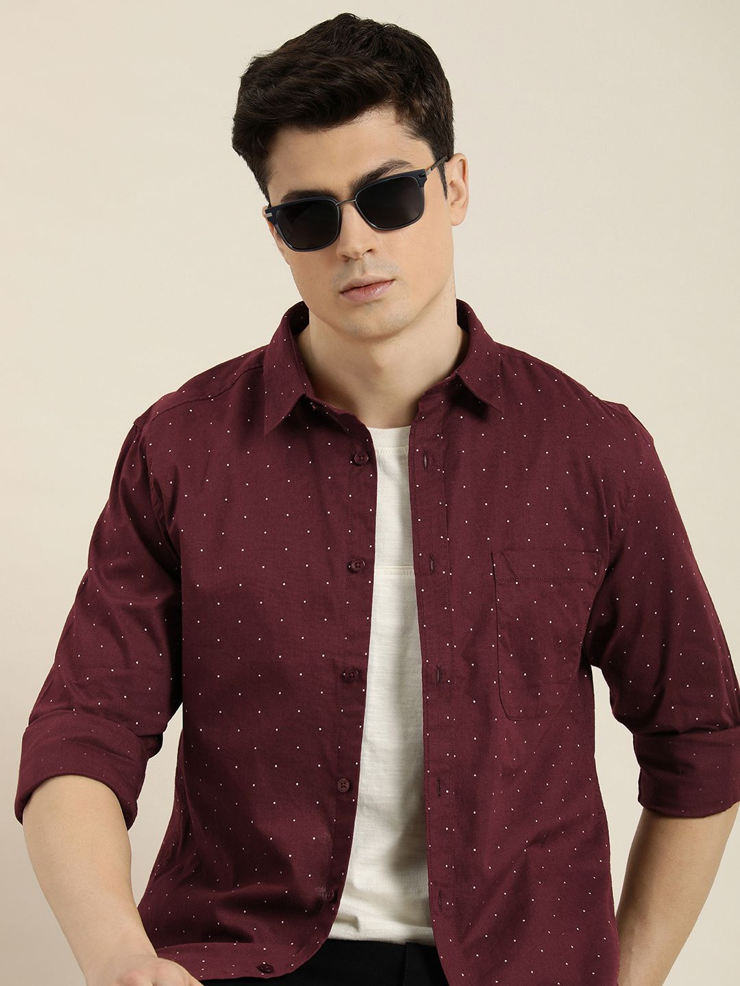 2023 Fashion Polka Dots Printed Shirts for Men Long Sleeve Casual