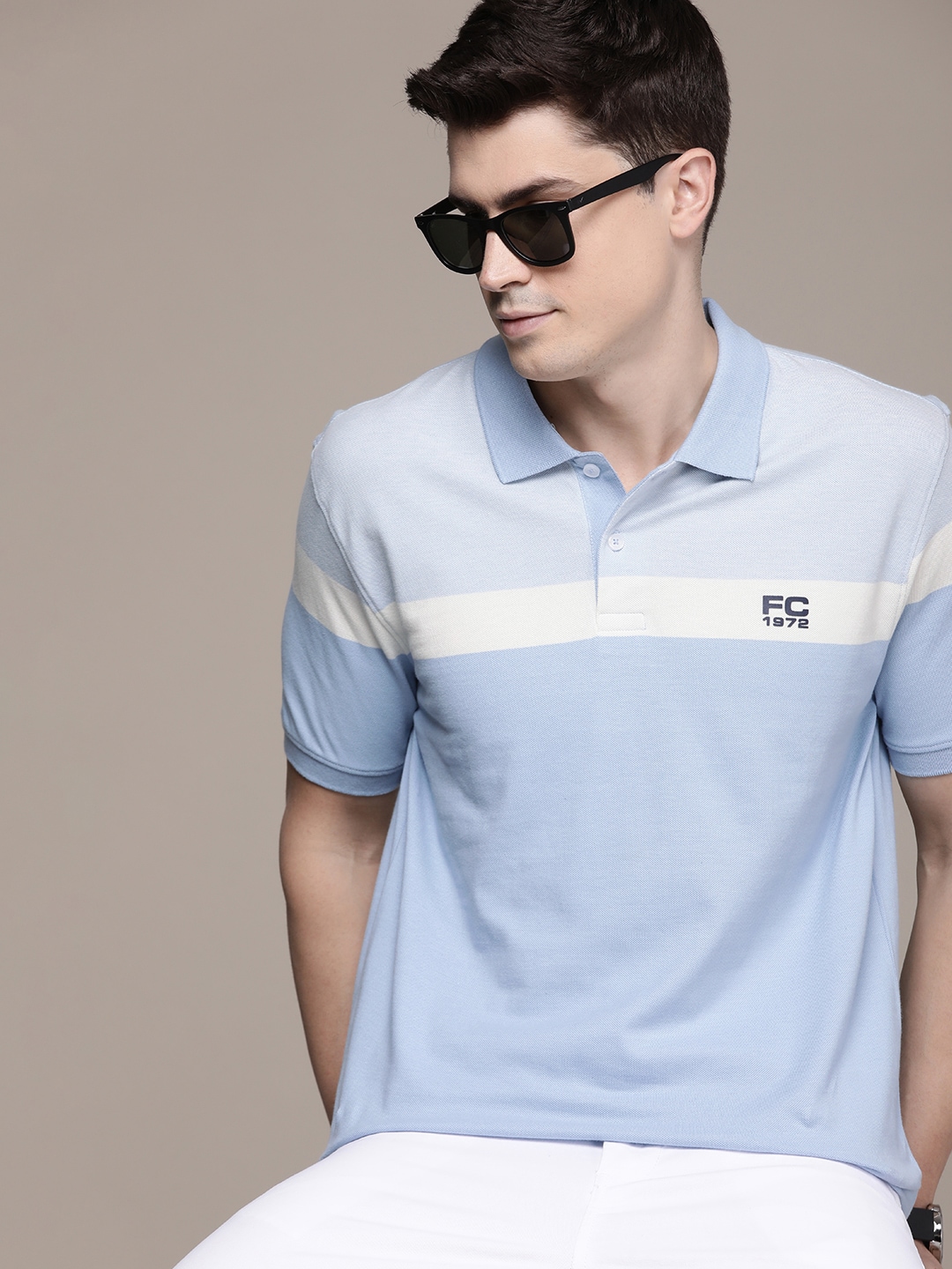 French Connection Striped Polo Collar Pure Cotton T-shirt
