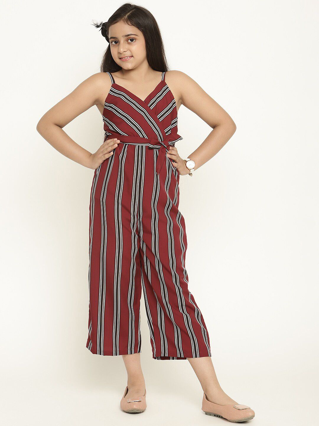 Stuffie Land Girls Striped Waist Tie-Ups Shoulder Straps Basic Jumpsuit-picture-56