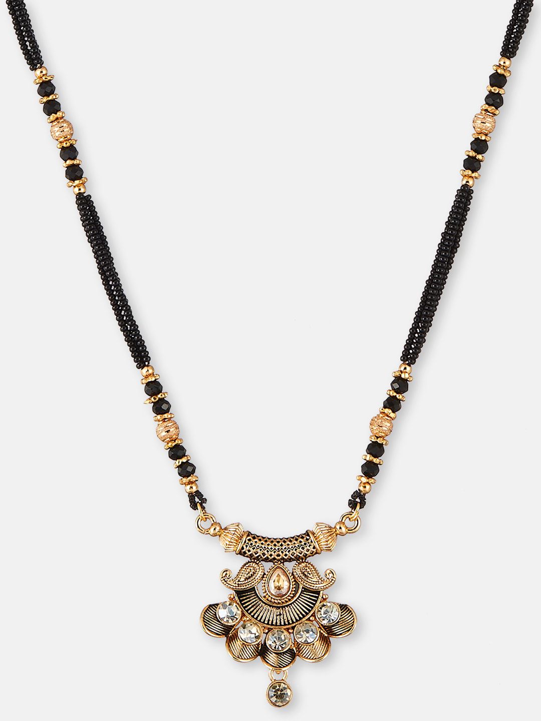 ATIBELLE Gold-Plated Stones-Studded & Beaded Mangalsutra