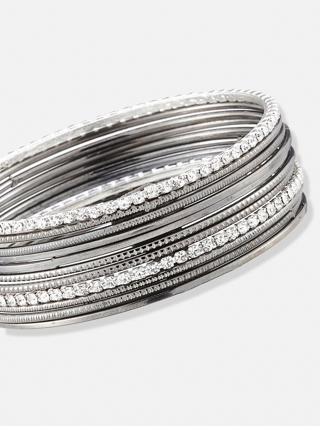 ATIBELLE Set Of 22 Silver-Plated & Stone-Studded Metal Bangles