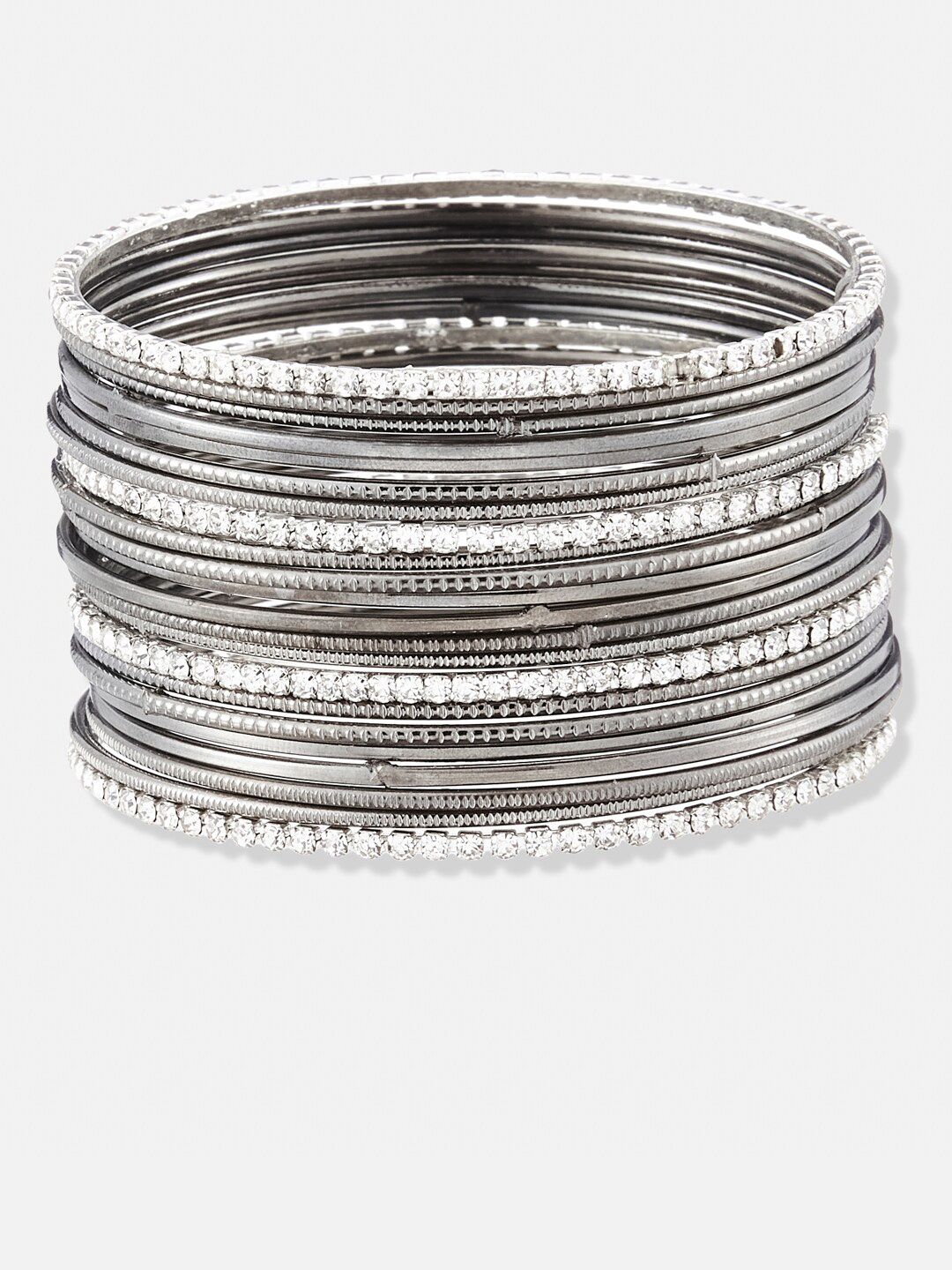 ATIBELLE Set Of 22 Silver-Plated & Stone-Studded Metal Bangles