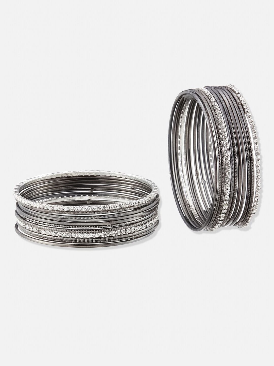 ATIBELLE Set Of 22 Silver-Plated & Stone-Studded Metal Bangles