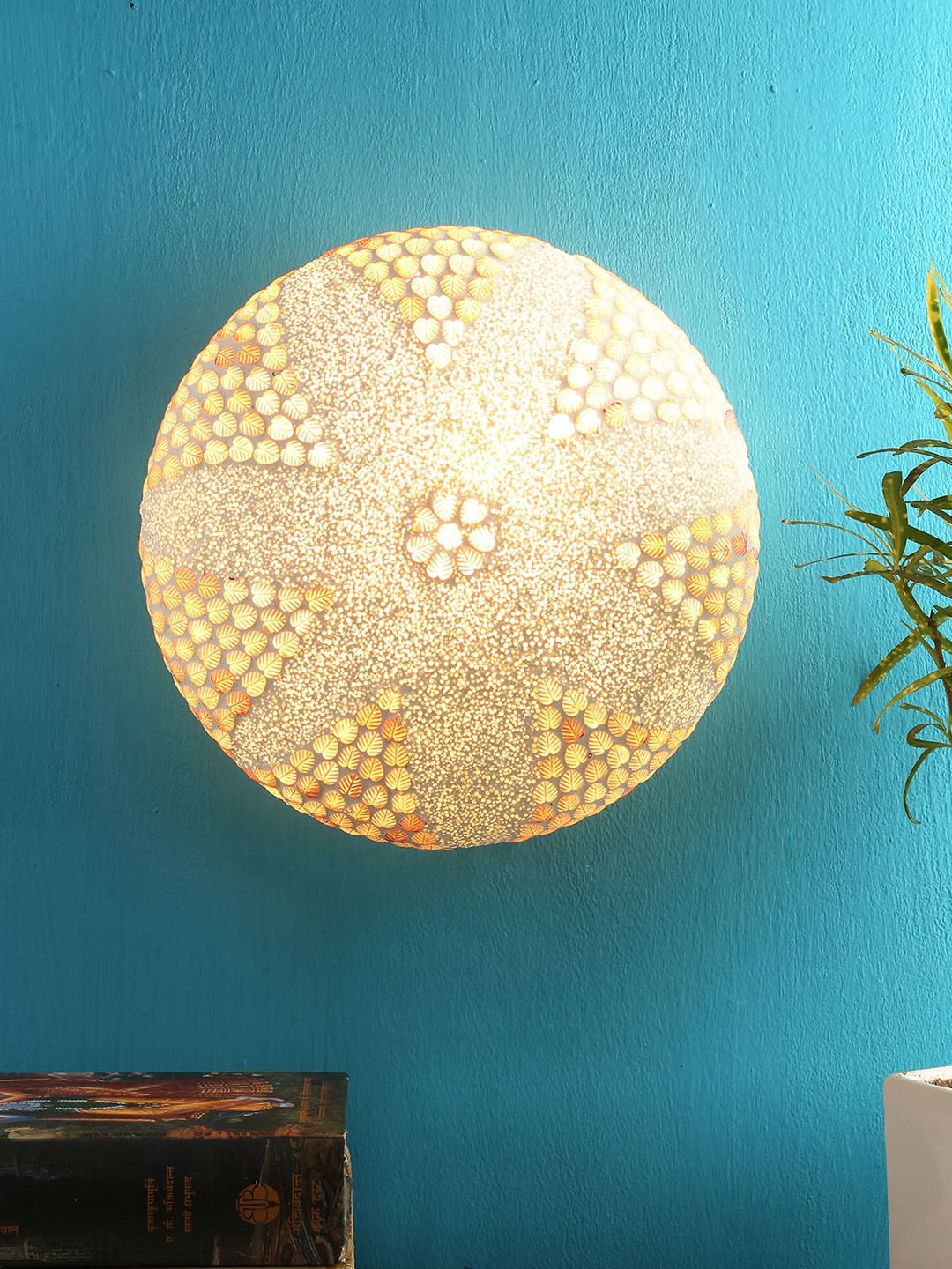 Devansh White Textured Mosaic Glass Shade Ceiling Lamp With Iron Base-picture-10