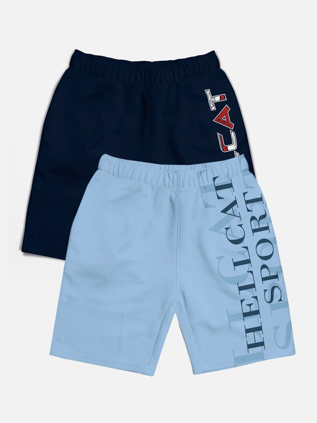 HELLCAT Boys Pack Of 2 Typographic Printed Cotton Sports Shorts