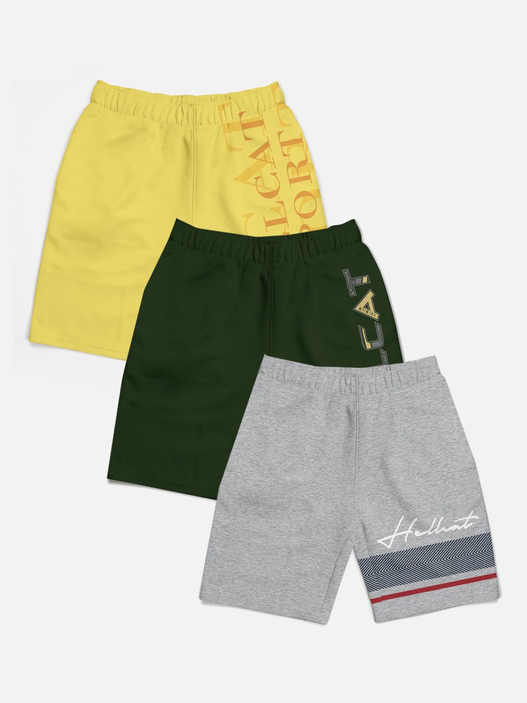 HELLCAT Boys Pack of 3 Mid-Rise Typographic Printed Cotton Shorts-picture-17
