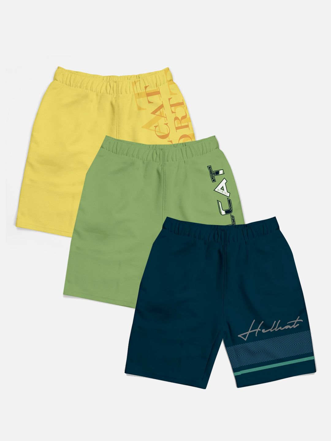 HELLCAT Boys Pack of 3 Trendy Typographic Printed Cotton Sports Shorts-picture-39