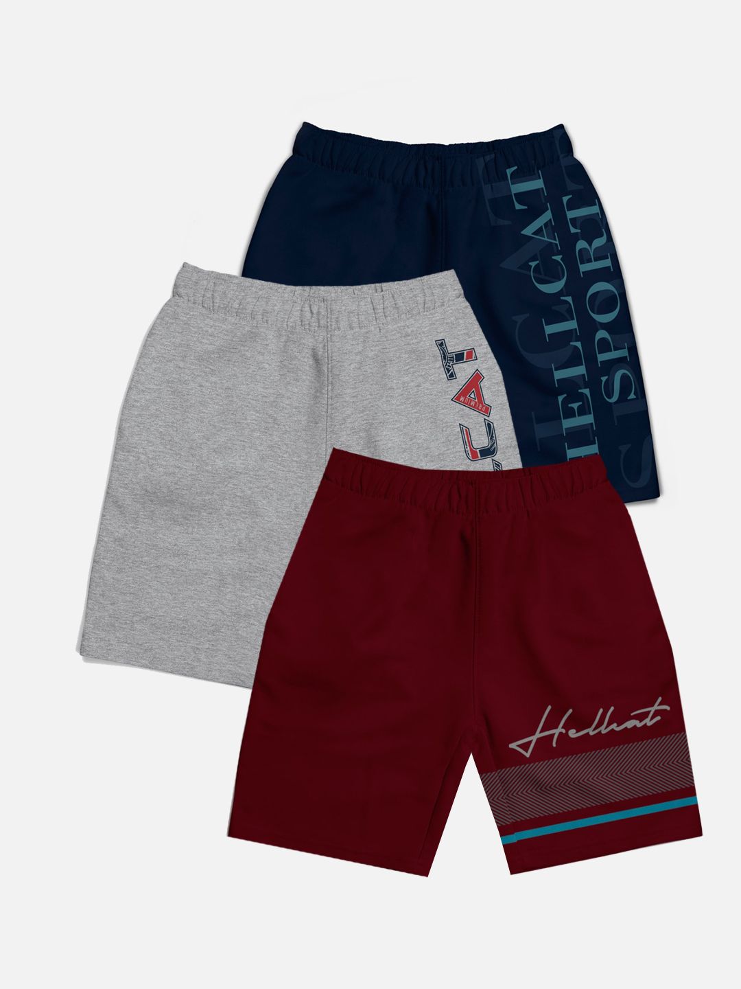 HELLCAT Boys Pack Of 3 Mid-Rise Typographic Printed Printed Cotton Shorts-picture-20