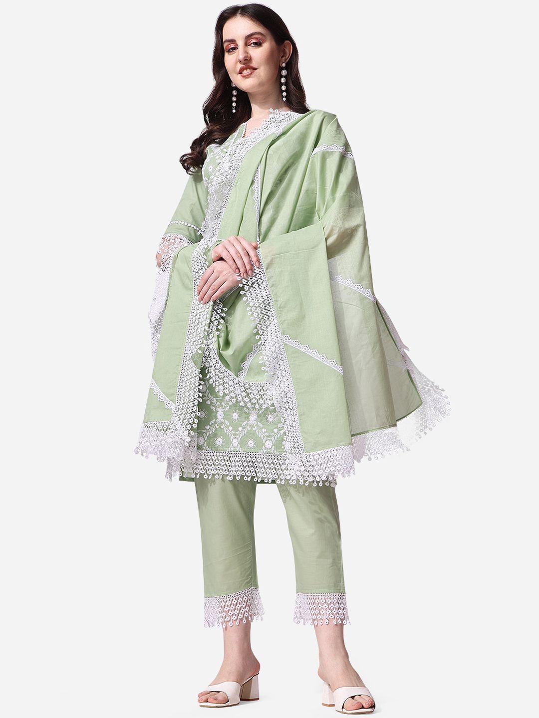 Berrylicious Ethnic Motifs Embroidered Sequined Pure Cotton Kurta with Trousers & Dupatta-picture-32