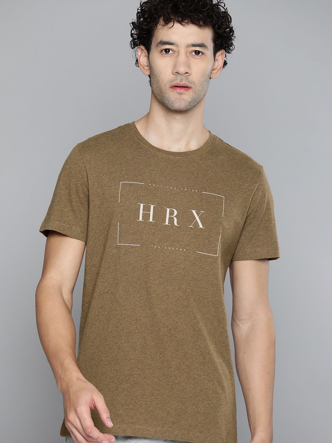 HRX by Hrithik Roshan Brand Logo Print Pure Cotton Yoga T-shirt