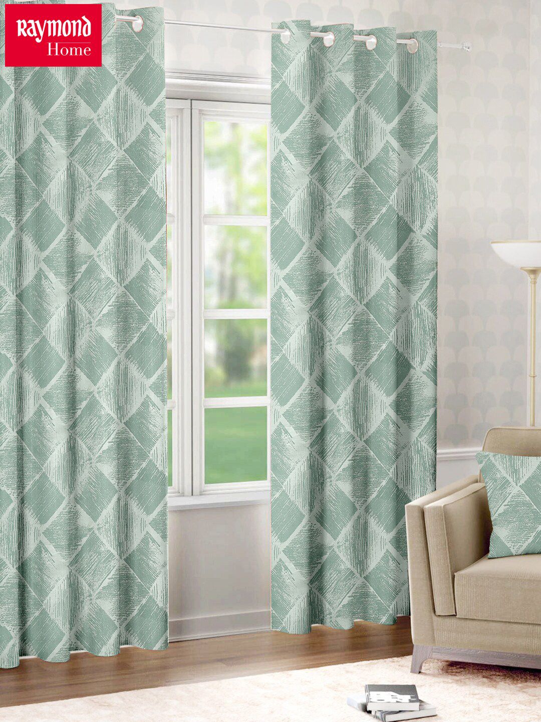 Raymond Home Green 2 Pcs Geometric Door Curtains-image-24