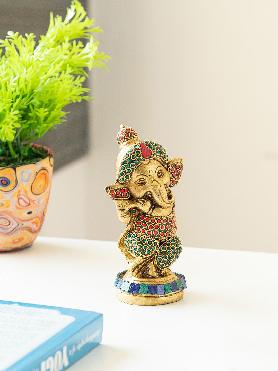 ExclusiveLane Gold-Toned Englighted Ganesha Brass Showpiece Idol-picture-48