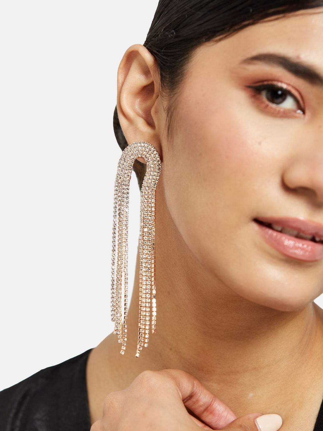 ATIBELLE Rose Gold-Plated Contemporary Drop Earrings