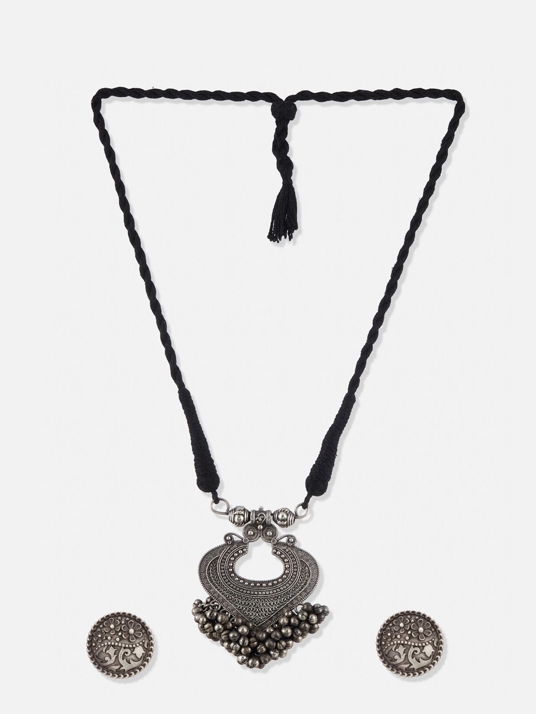 ATIBELLE Oxidized German Silver-Plated Ghunghroo Beaded Necklace & Earrings Set