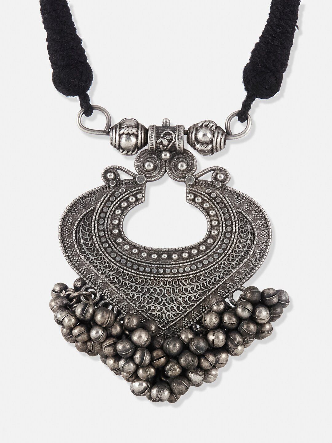 ATIBELLE Oxidized German Silver-Plated Ghunghroo Beaded Necklace & Earrings Set