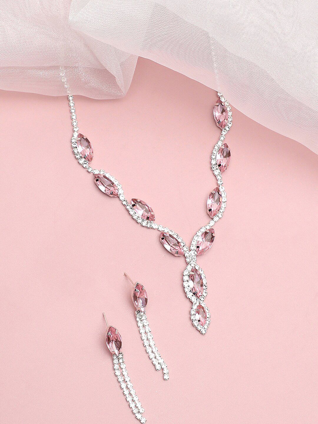 SOHI Silver-Plated Stones Studded Necklace & Earrings Set-picture-29