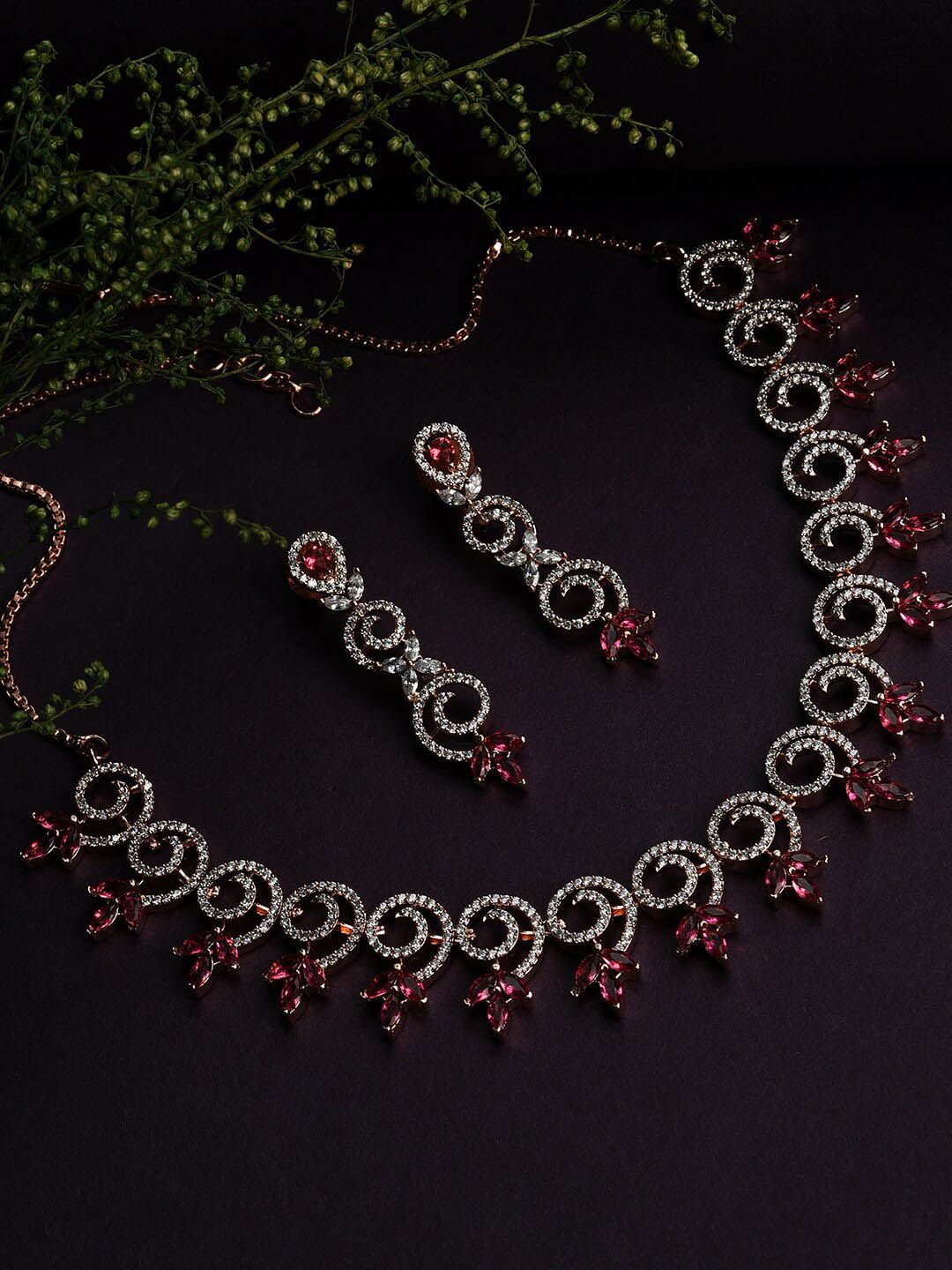 SOHI Gold-Plated Stone-Studded Necklace & Earrings Set-image-25