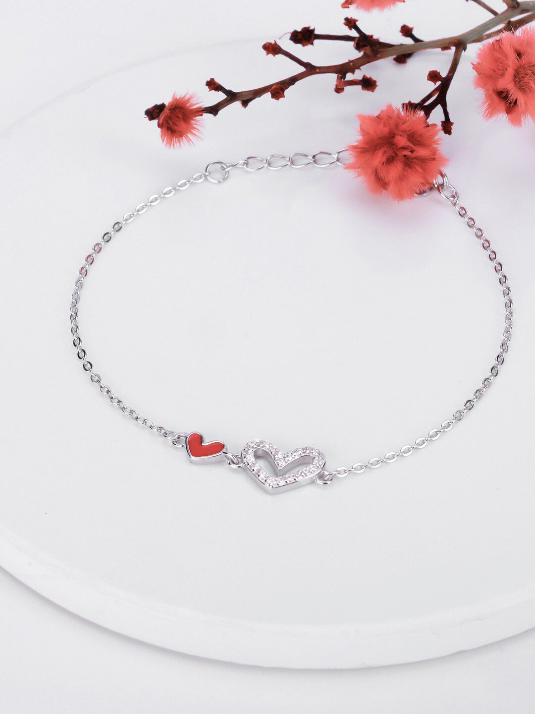 GIVA Sterling Silver Supple Heart Bracelet For Women