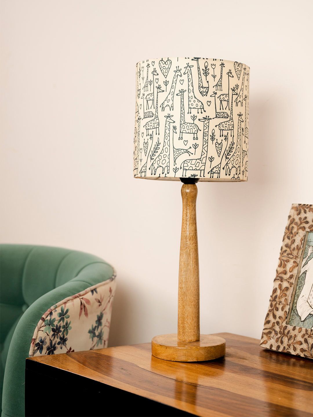 green girgit Beige & Brown Printed Wooden Table Lamp With Shade-image-23