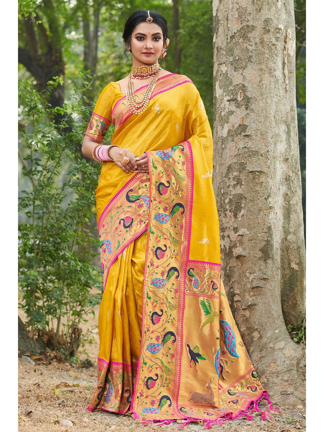 SANGAM PRINTS Woven Design Zari Pure Silk Paithani Saree