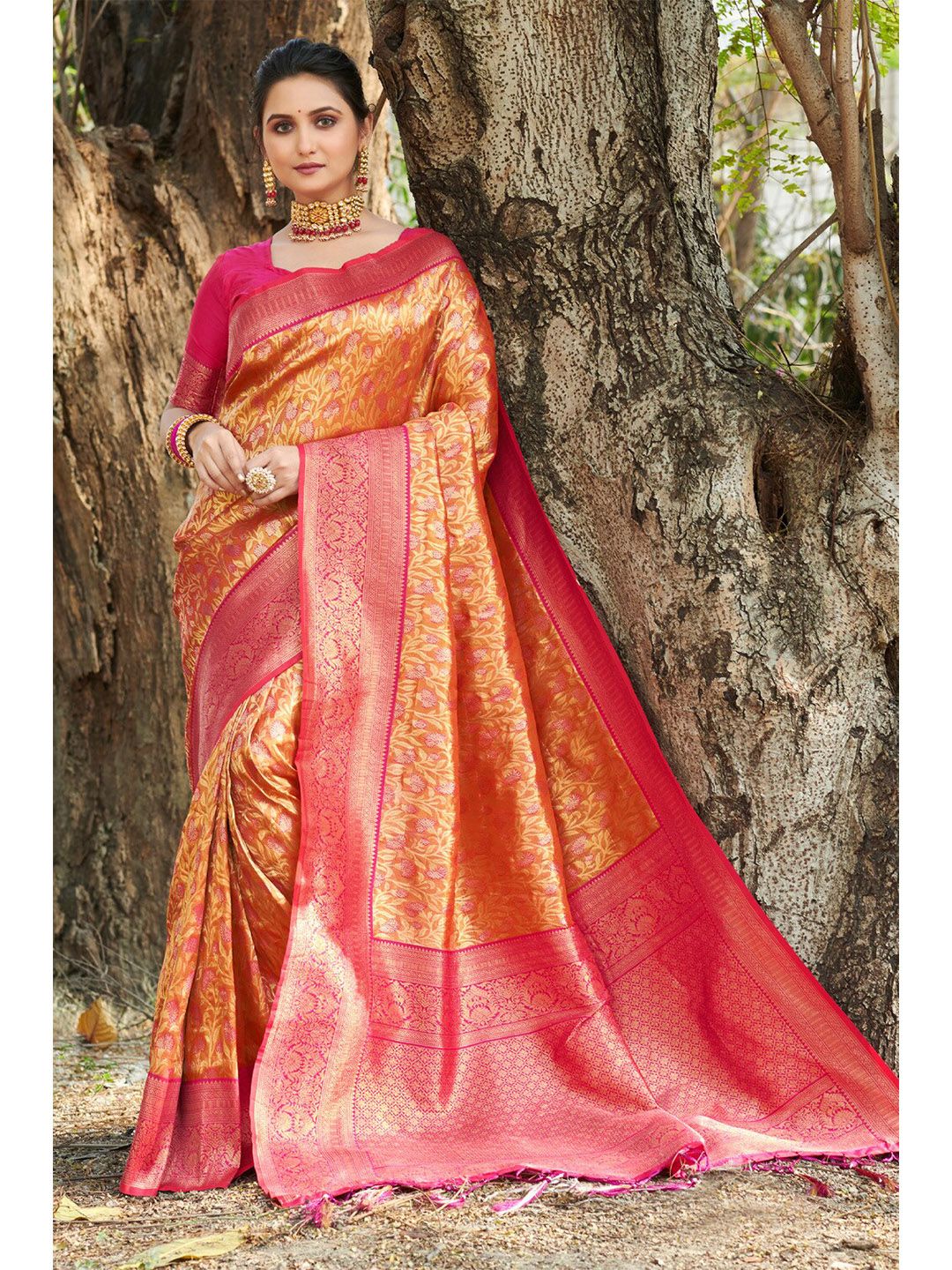 SANGAM PRINTS Ethnic Motifs Woven Design Zari Pure Silk Kanjeevaram Saree