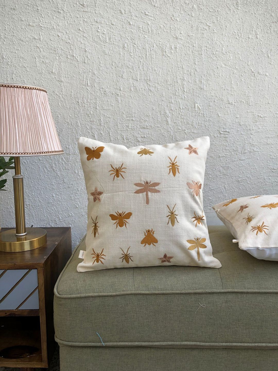 JASMEY HOMES madhuban Bronze-Toned & Khaki Embroidered Cotton Square Cushion Cover-picture-26