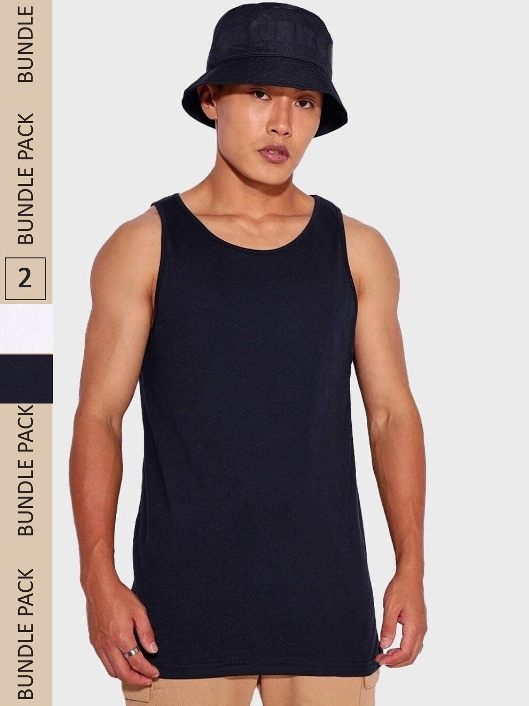 Bewakoof Men Pack of 2 Sleeveless Cotton Regular Fit Vest-picture-12