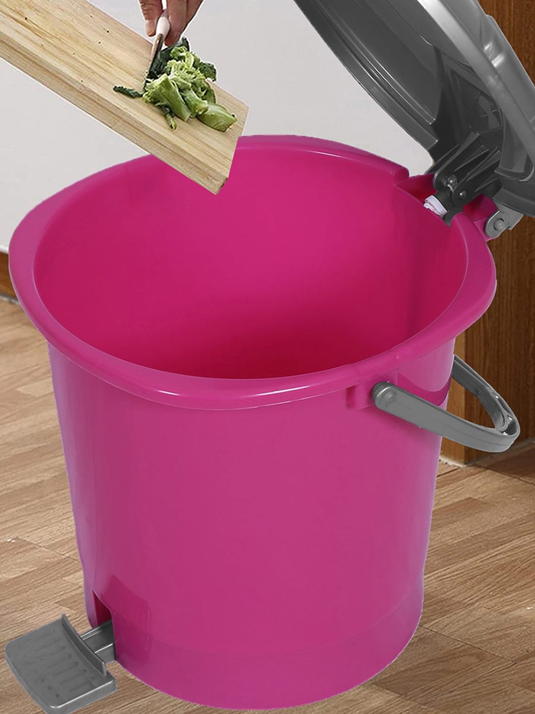 Kuber Industries Pink & Grey 2 Pieces Durable Pedal Dustbins With Handle 7 L Each-picture-20