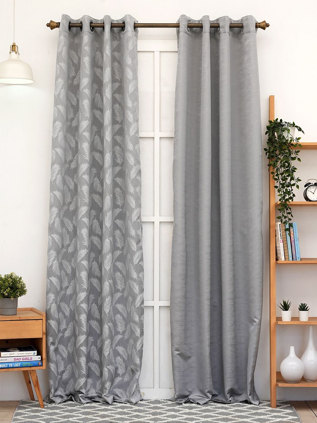 Ariana Grey & White 2 Pieces Floral Printed Door Curtains-image-12