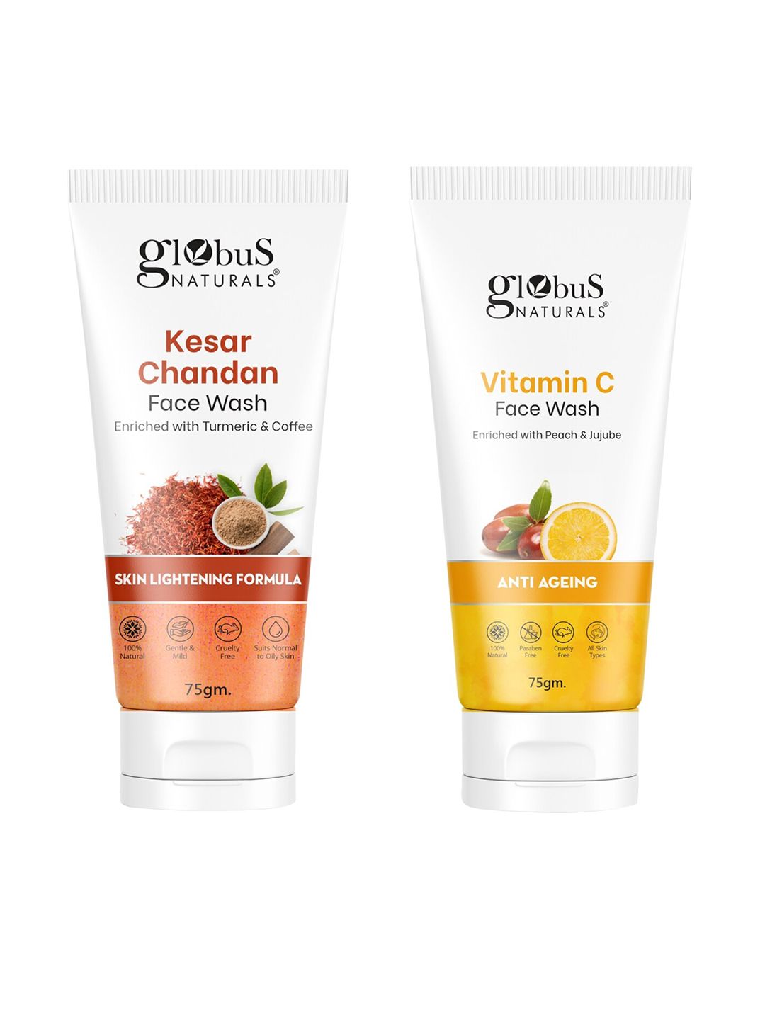 Globus naturals Set Of 2 Skin Lightening & Spot Removal Vitamin C & Kesar Chandan Face Wash - 75 gm Each-image-27