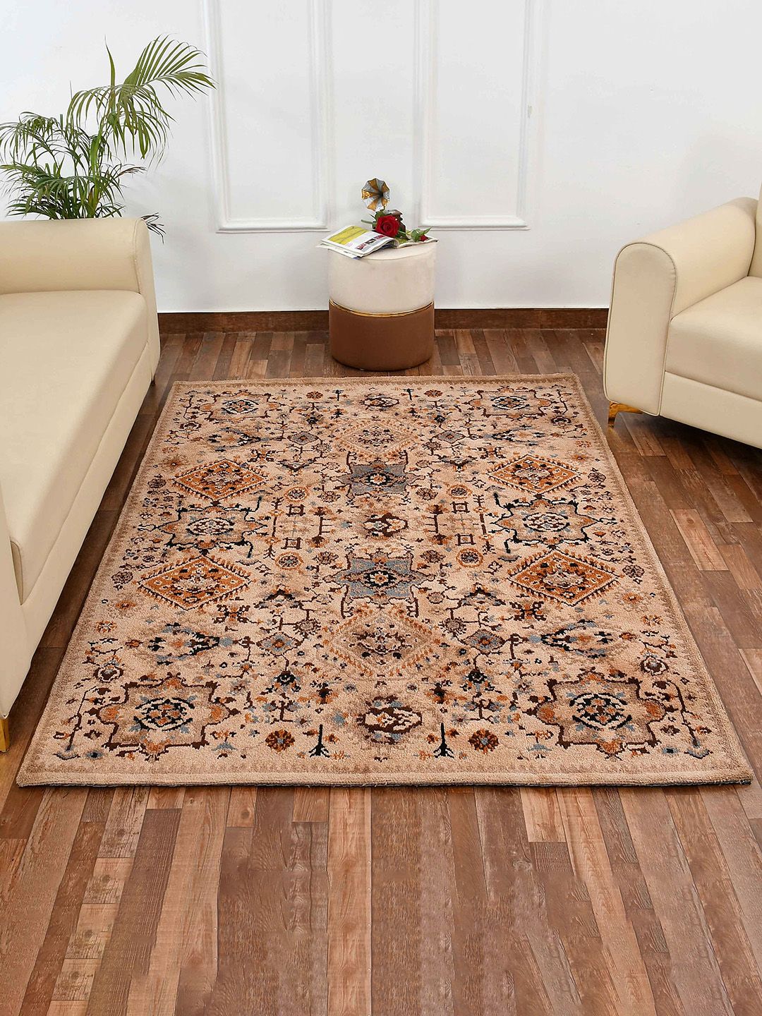 PRESTO Beige & Brown Traditional Printed No Shredding Carpet-image-37